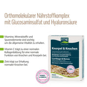 Eine Schachtel fitne Nährstoffkomplex Knorpel & Knochen mit deutschem Text – enthält Glucosaminsulfat, Hyaluronsäure, Vitamine und Mineralien zur Unterstützung gesunder Knorpel und Knochen.