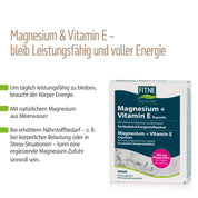 Die fitne Magnesium + Vitamin E Kapseln mit Magnesium aus Meerwasser unterstützen Energie, Leistungsfähigkeit und Stressabbau. Vegan – für Ihre tägliche Portion Magnesium und Vitamin E!.